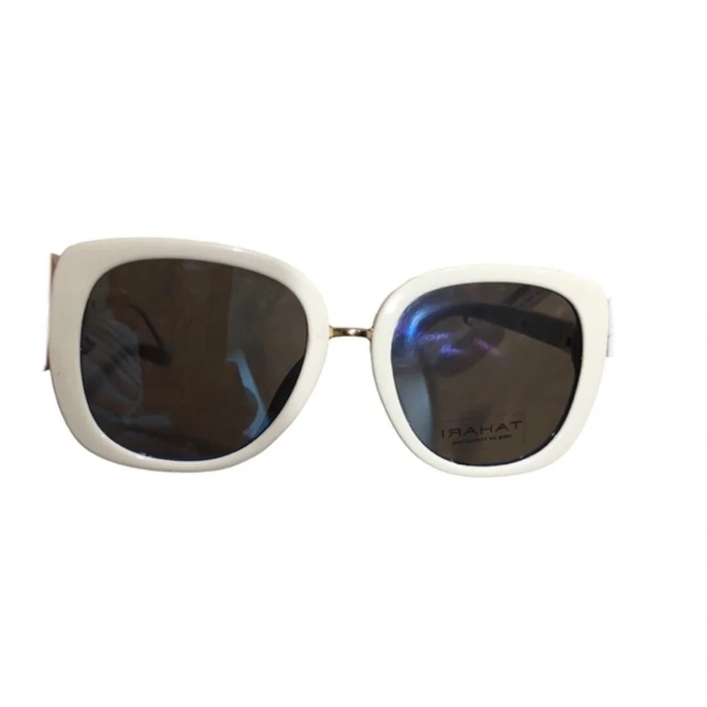 Tahari glamorous Jackie-o style white gold chainlink oversized oval‎ sunglasses